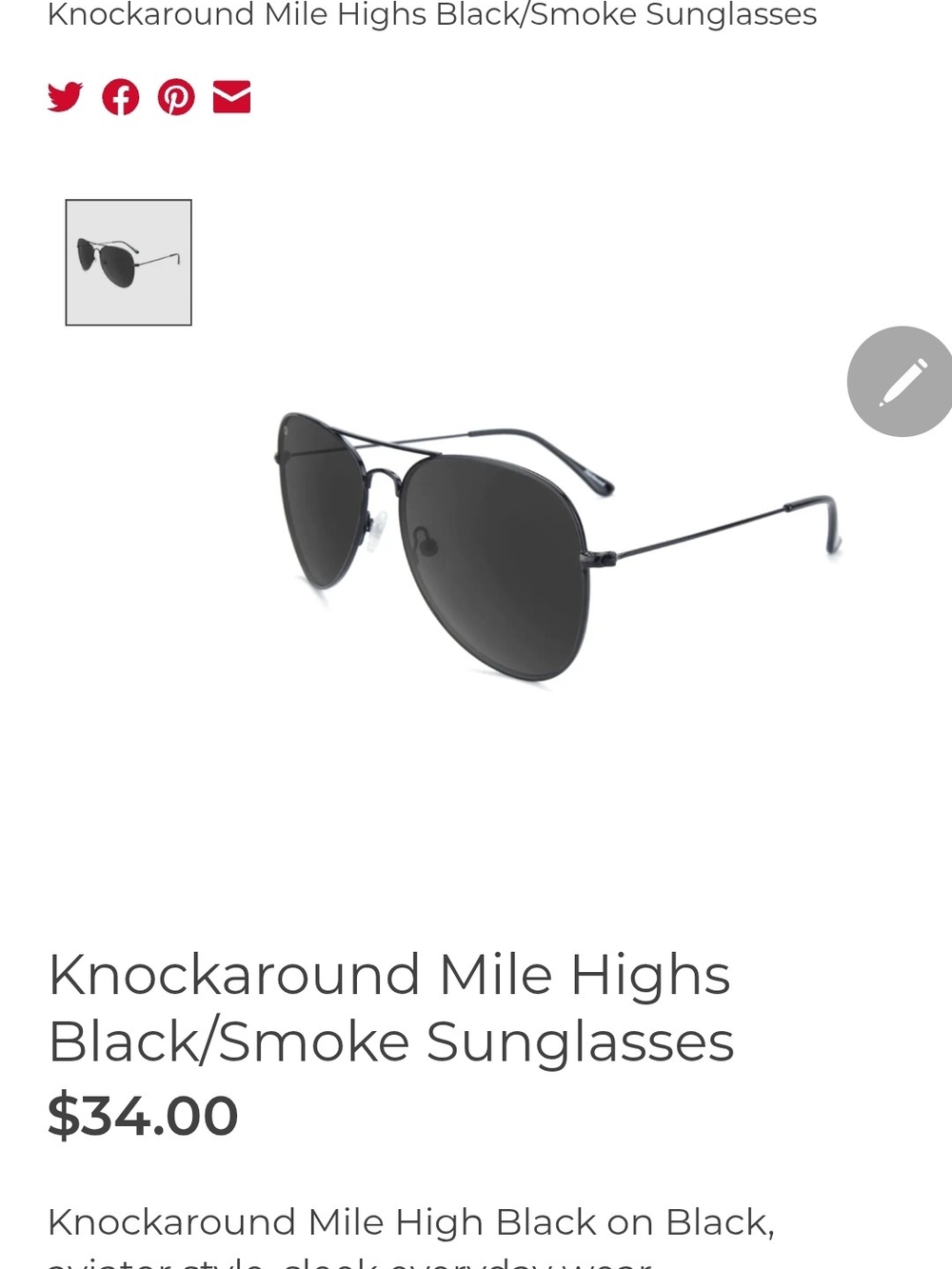 Knockaround Mile Highs Sunglasses — Black with Smoke Lenses